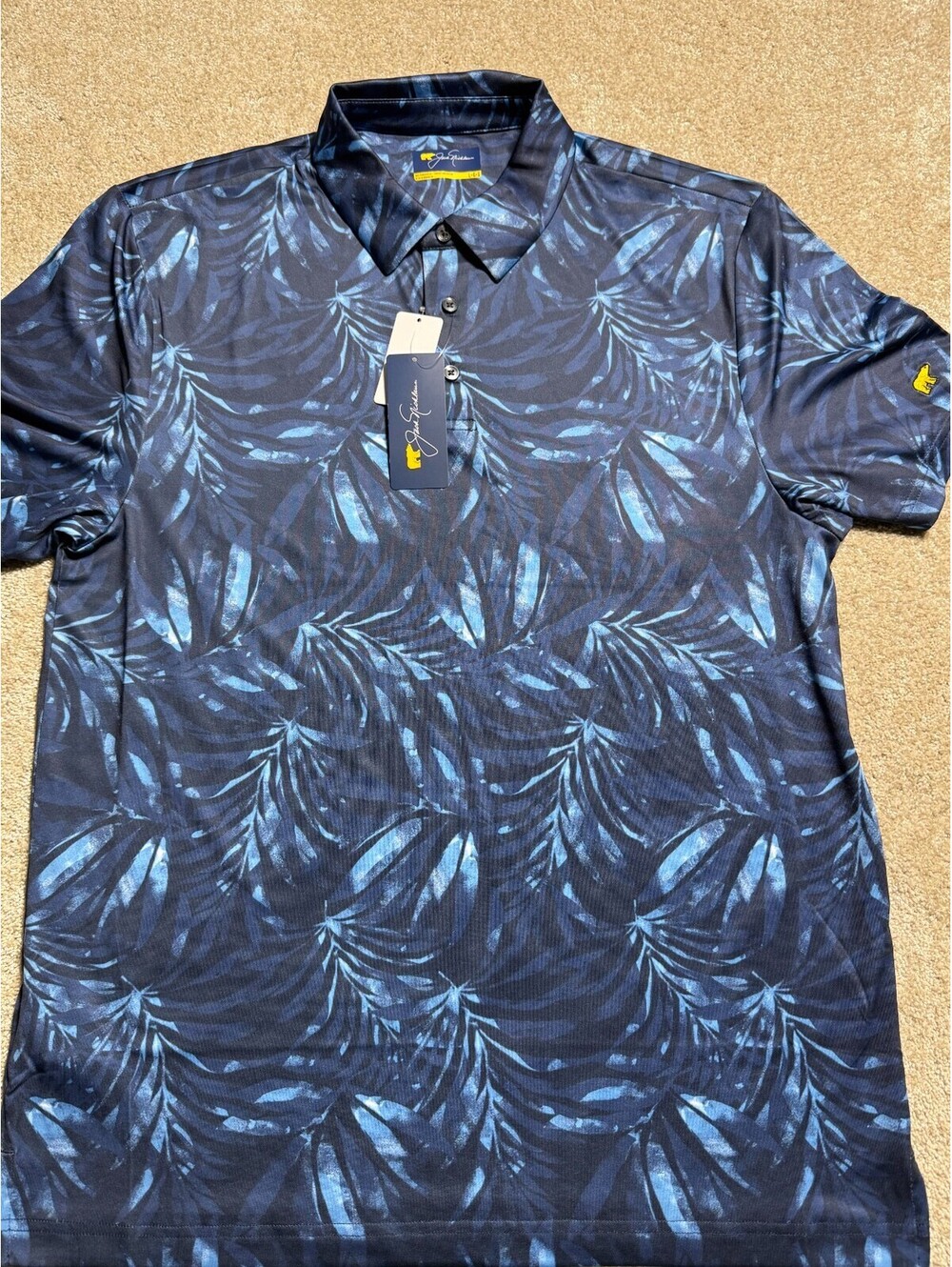 NWT - Jack Nicklaus Men's Performance Polo - Large, Blue Palm Fronds